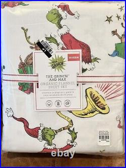 NEW Pottery Barn Kids Dr Seuss The Grinch, Max Flannel Queen Sheet Set Christmas