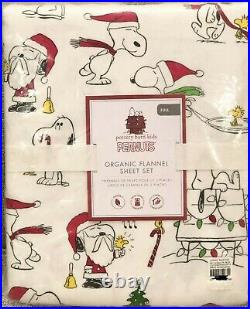 NEW Pottery Barn Kids Flannel Peanuts Full Sheet Set Holiday Christmas Snoopy