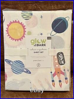 NEW Pottery Barn Kids Girl's Glow-in-the-Dark Solar System Space Queen Sheet Set