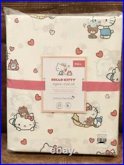 NEW Pottery Barn Kids Hello Kitty Organic 4pc Full Sheet Set, Cats, Hearts