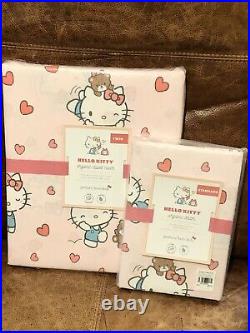 NEW Pottery Barn Kids Hello Kitty Organic Twin Duvet Cover & Sham, Pink, Cat