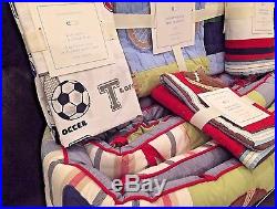 NEW Pottery Barn Kids Junior Varsity Crib Quilt Bumper Sham Skirt 6pc Set Sports