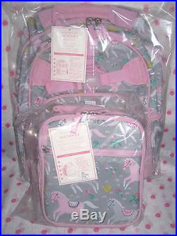 NEW Pottery Barn Kids LARGE PINK Horse Backpack + LUNCH BAG & Pencil Case