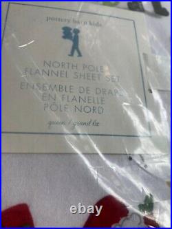 NEW Pottery Barn Kids NORTH POLE Flannel Sheet Set QUEEN 4 piece CHRISTMAS bed
