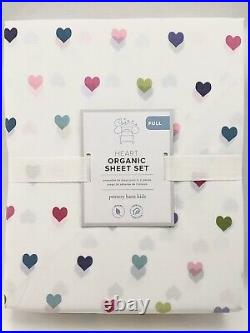 NEW Pottery Barn Kids Organic Cotton Multi-Colored Heart 4pc Full Sheet Set