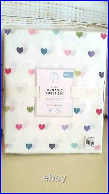 NEW Pottery Barn Kids Organic Cotton Multi-Colored Heart FULL Sheet Set NWT