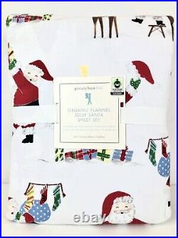 NEW Pottery Barn Kids Organic Flannel Jolly Santa Full 4pc Sheet Set, Christmas