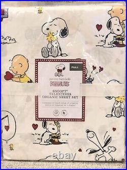 NEW Pottery Barn Kids Organic Peanuts Snoopy Valentines Full 4pc Sheet Set