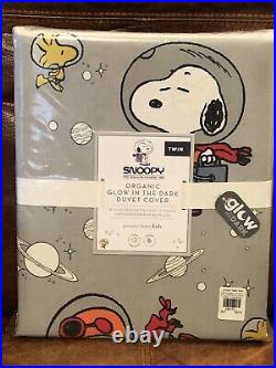 NEW Pottery Barn Kids Organic Snoopy Space Glow in the Dark Twin Duvet Cover