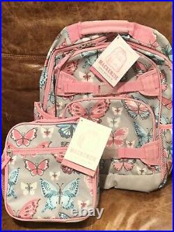 NEW Pottery Barn Kids Pretty Butterflies Large Backpack & Lunch Box, Gray/Pink