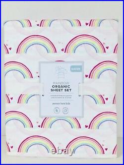 NEW Pottery Barn Kids Rainbow Queen 4pc Organic Sheet Set, Hearts