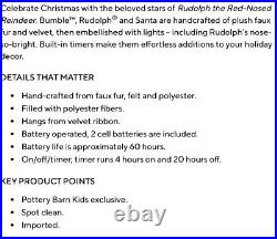 NEW-Pottery Barn Kids Rudolph Light Up Plush Ornament-Bumble-Rudolph-Santa Set