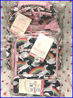 NEW Pottery Barn Kids SMALL Navy Pink Unicorn Rainbow Backpack 4 pc Set
