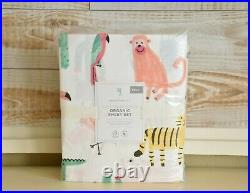 NEW Pottery Barn Kids Silly Palm Beach FULL Sheet Set Animals Colorful NWT