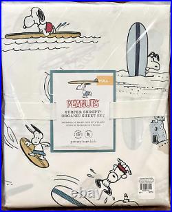 NEW Pottery Barn Kids Surfer Snoopy 4pc Full Sheet Set Peanuts Surf Ocean Beach