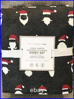 NEW Pottery Barn Teen Flannel Cool Santa Queen Sheet Set, Christmas Holiday Kids