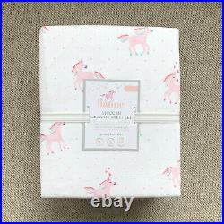 NEW Pottery barn kids Organic Flannel Rainbow Unicorn Full Sheet set Pink Horse