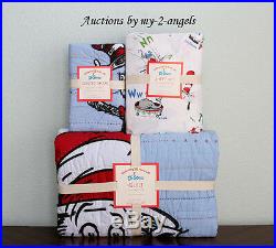 NEW RARE Pottery Barn Kids DR. SEUSS CAT IN THE HAT Twin Quilt + Sham +Sheet Set