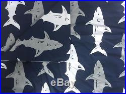 NEW pottery barn kids preppy shark Queen duvet covet only, Navy grey white Ocean