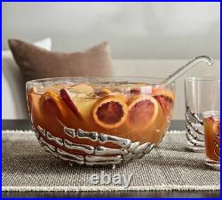 NIB Pottery Barn Skeleton 5 Qt. Punch Bowl with Ladle Halloween Party Bar WOW