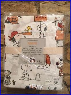 NWT POTTERY BARN KIDS Peanuts Snoopy And Friends Halloween Sheet Set Queen Size