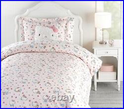 NWT Pottery Barn Kid's Hello Kitty Organic Duvet Cover Full / Queen Pink Hearts