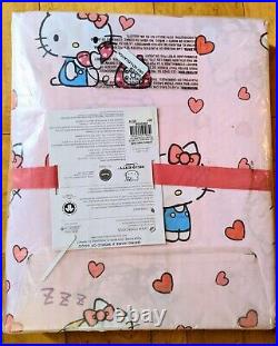 NWT Pottery Barn Kid's Hello Kitty Organic Duvet Cover Full / Queen Pink Hearts