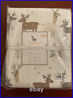 NWT Pottery Barn Kids BLUSH WINTER REINDEER QUEEN Flannel SHEETS CHRISTMAS