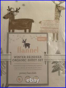 NWT Pottery Barn Kids BLUSH WINTER REINDEER QUEEN Flannel SHEETS CHRISTMAS