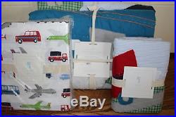 NWT Pottery Barn Kids Brody twin quilt, sheet set & standard sham cars planes