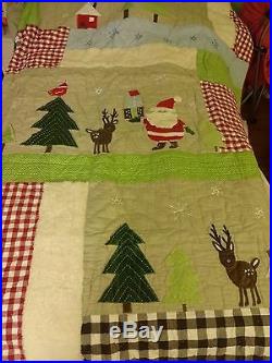 NWT Pottery Barn Kids Christmas Winter Wonderland Santa Quilt Twin Euro Sham Set