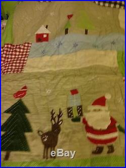 NWT Pottery Barn Kids Christmas Winter Wonderland Santa Quilt Twin Euro Sham Set