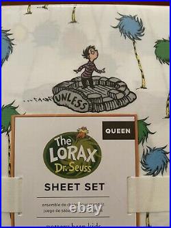 NWT Pottery Barn Kids DR SEUSS LORAX QUEEN Sheet SET CAT IN HAT Adorable