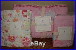 NWT Pottery Barn Kids Daisy Garden full quilt, 2 shams & Garden Party sheet pink