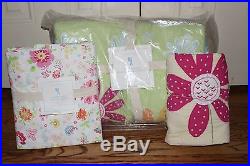 NWT Pottery Barn Kids Daisy Garden twin quilt, st or euro sham & sheet set green