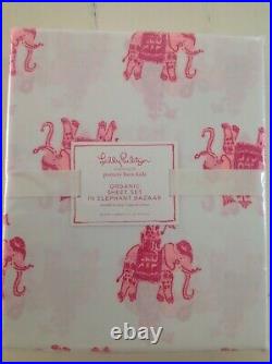 NWT Pottery Barn Kids ELEPHANT BAZAAR pink ORGANIC Cotton Sheet set FULL