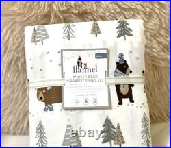 NWT Pottery Barn Kids Full Flannel Winter Bear Organic Sheet Set 2-Pillowcases