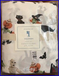 NWT Pottery Barn Kids HALLOWEEN Queen SHEET Set GHOSTS & SKELETONS Sold OUT