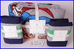 NWT Pottery Barn Kids Justice League FQ quilt & 2 shams full queen Superman