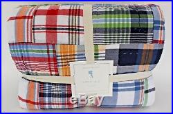 NWT Pottery Barn Kids Madras FQ quilt full queen f/q navy patchwork orange green