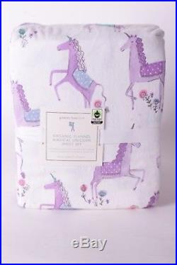 NWT Pottery Barn Kids Magical Unicorn flannel QUEEN sheet set lavender purple