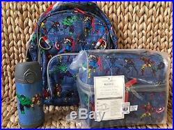 NWT Pottery Barn Kids Marvel Small Backpack Medium Water Bottle Retro Lunch Box