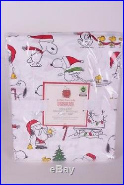 NWT Pottery Barn Kids Peanuts Holiday QUEEN cotton sheet set Christmas Snoopy