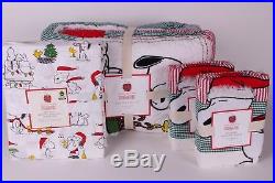 NWT Pottery Barn Kids Peanuts Holiday Queen quilt, 2 shams & sheet set Christmas