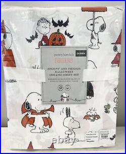 NWT Pottery Barn Kids Peanuts Snoopy & Friends Halloween QUEEN Sheet Set White