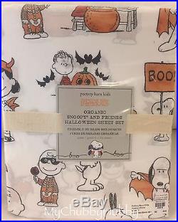 NWT Pottery Barn Kids SNOOPY & FRIENDS QUEEN HALLOWEEN Sheets PEANUTS HTF