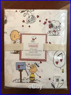 NWT Pottery Barn Kids SNOOPY VALENTINE QUEEN Sheets & Heart PILLOW PEANUTS