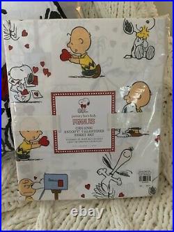 NWT Pottery Barn Kids SNOOPY VALENTINE TWIN Sheets & HEART PILLOW Peanuts LUCY