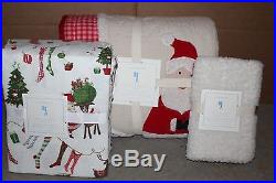 NWT Pottery Barn Kids Santa and Friends twin quilt, st sham, sheet set Christmas