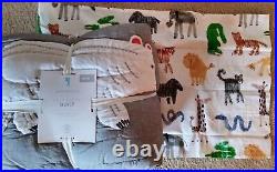 NWT Pottery Barn Kids Silly Safari TWIN QUILT & 2 Pillowcases Wild Animals